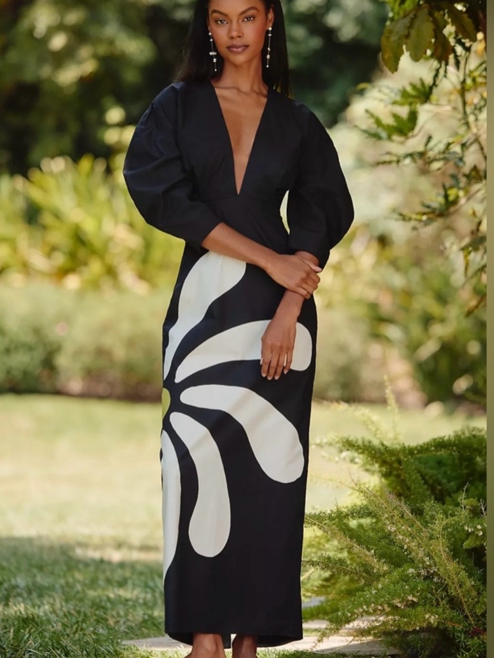 Cala de la Cruz Peninsula Cotton Puff-Sleeve V-Neck Maxi Dress